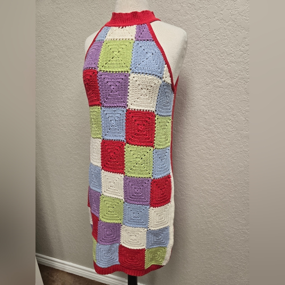 Design History NWT Crochet Granny Squares Sweater Tank Dress MSRP $130